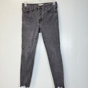 Madewell 9 High-Rise Skinny Jeans Button Fly Raw Hem Grey Black Punk Casual